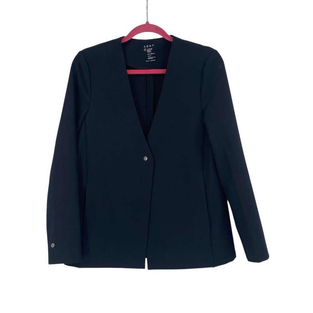 ADAY Size Small Black Blazer Jacket Strategy Snap Front Closure V-Neck